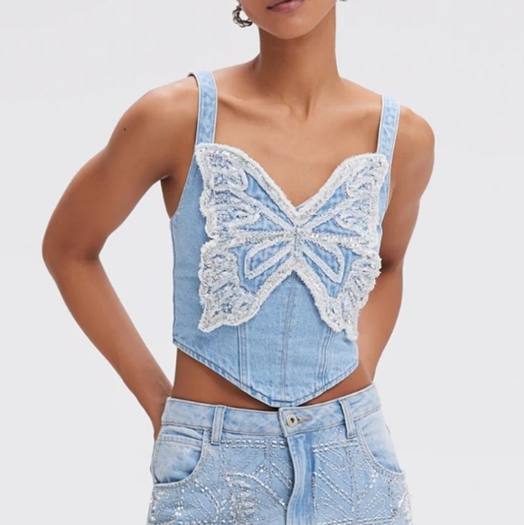 NEW PatBO Camila Coelho Denim Top - Picture 2 of 12